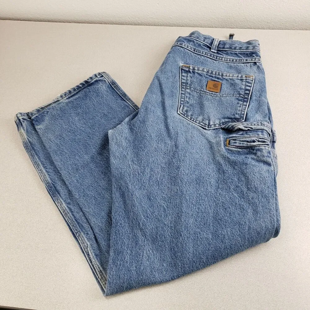 Carhartt Mens Blue Relaxed Fit High Rise Straight Leg Denim Jeans‎ Size 36X32
